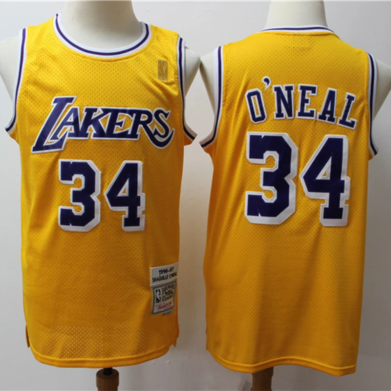 

NBA Men's Orlando Magic #32 Shaquille O'Neal Basketball Jersey Los Angeles Lakers #34 Retro Striped Swingman Embroidered Jersey
