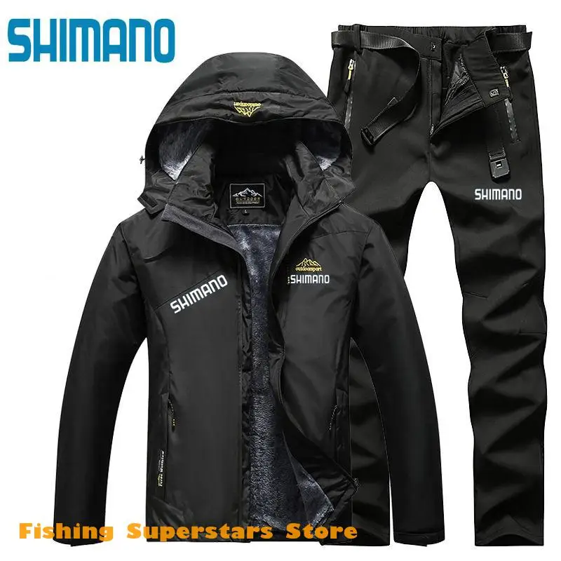 

Комплект рыболовной одежды SHIMANOS, Высококачественная Зимняя Теплая Флисовая водонепроницаемая куртка и штаны для рыбалки на открытом возду...