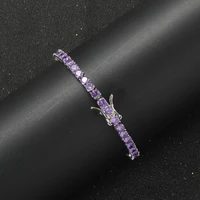 78 inch 4mm purple round zircon tennis bracelet brass by rhodiumgold plated jewelry hip hop rock wrist chain for menwomen