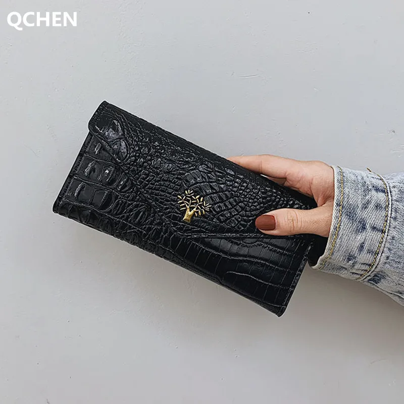 Женский кошелек с удлиненной текстурой под крокодиловую кожу кошельки для монет