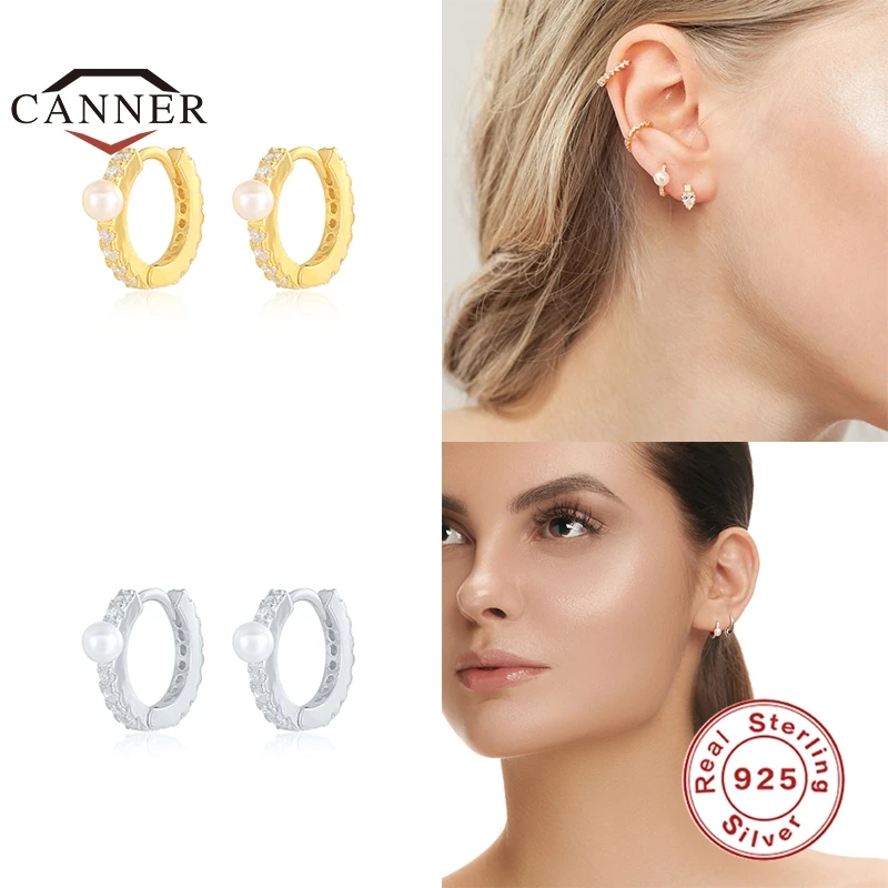 

CANNER Stud Earring for Women 925 Sterling Silver 18k Gold Plated Small Ear Studs Piercing Earring Jewelry Pendientes Plata 925