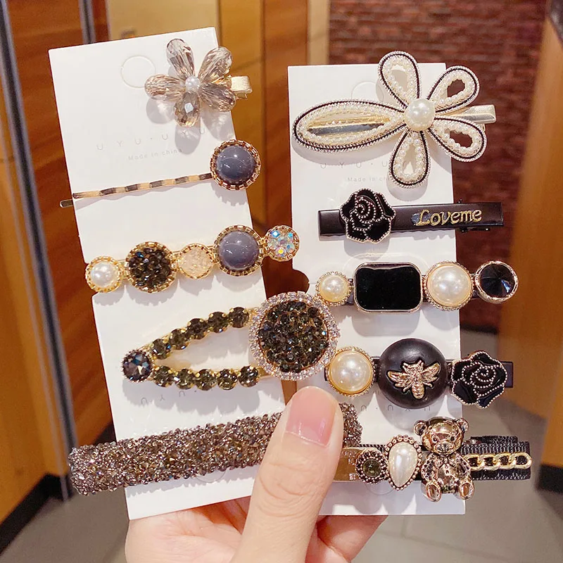 Заколка для волос с жемчугом Женская элегантный зажим кристаллами