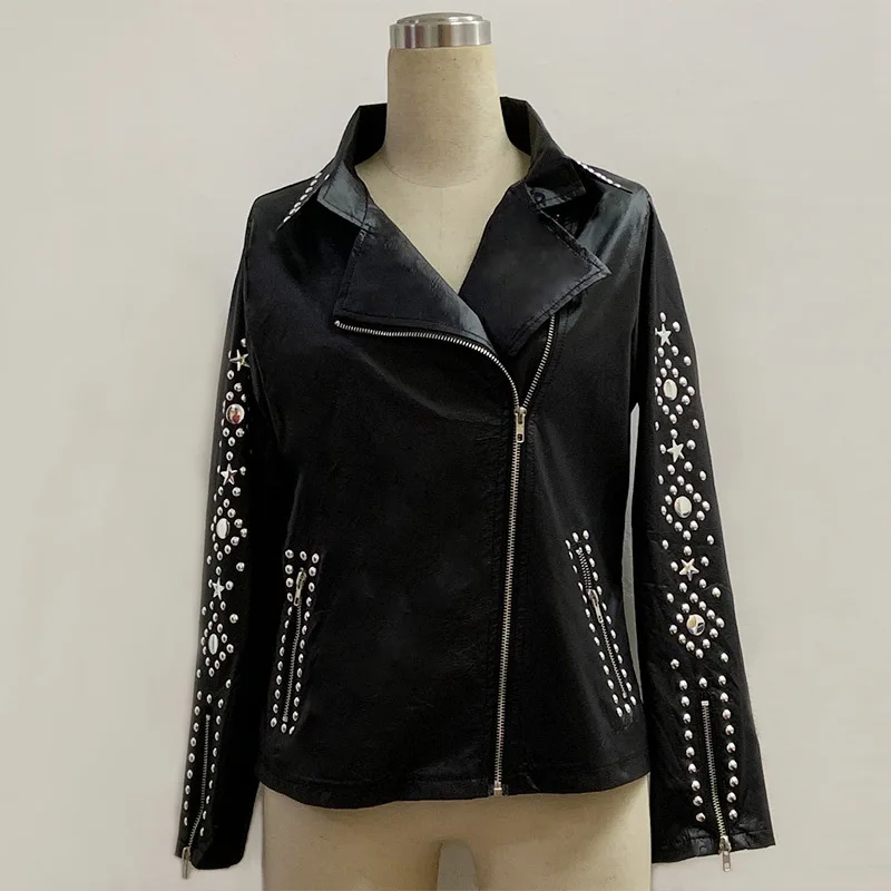 

Red Leather Jacket Women 2020 Ladies Autumn Winter Plus Size PU Faux Leather Coat rivet Black Biker Jacket Moto Punk Jacket