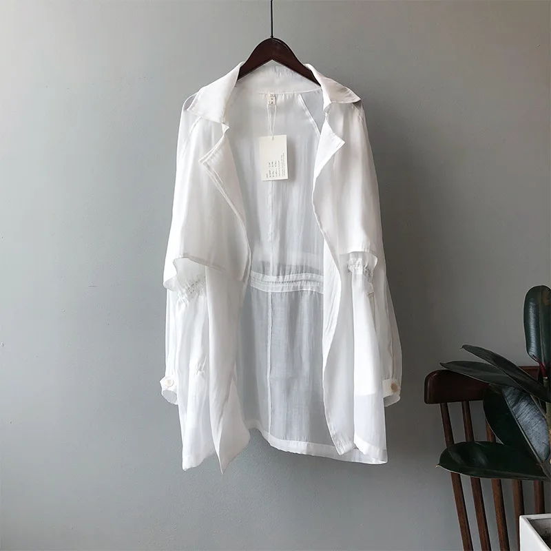 

Women's blouses 2020 early autumn new thin blouse women Korean mid-length waist coat sunscreen long-sleeved jacket