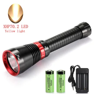 Фонарик для дайвинга, водонепроницаемый, с желтым светодиодный светильник, XHP70.2, для погружения в воду, глубина до 200 м