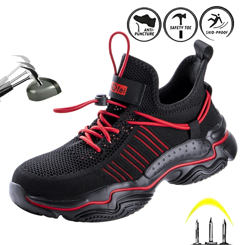 

Men Casual Sports Boots Outdoor Work Shoe Steel Toe Anti-collision Kellaf Anti-puncture Protective Shoe Hiking Shoe Cycling Boot