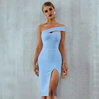 Женское Бандажное платье на одно плечо, белое или синее платье без бретелек, лето 2021