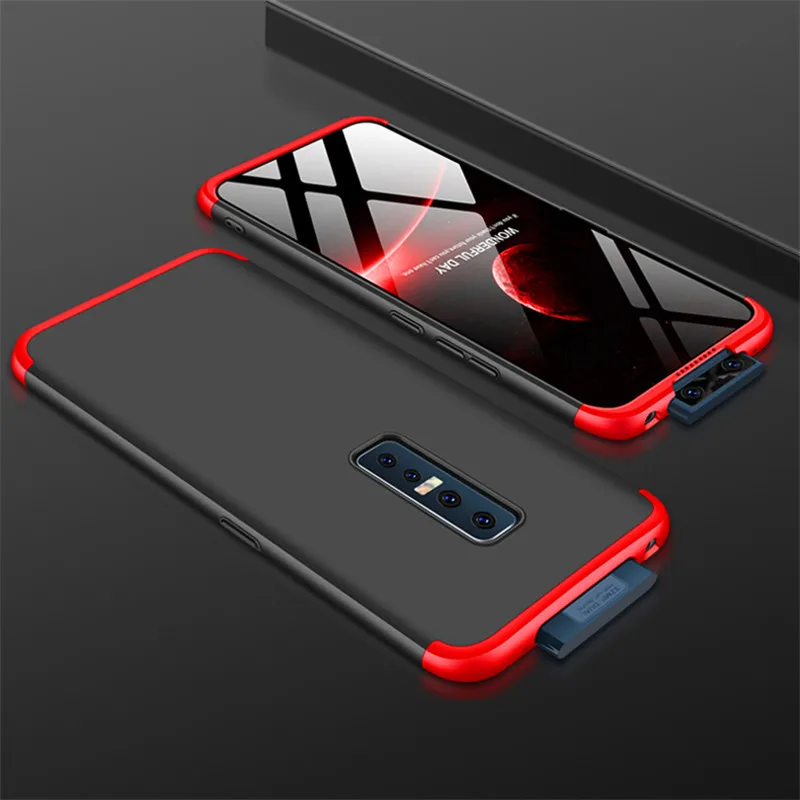 Vivo V17 Pro Чехол VivoV17Pro цветной 360 градусов полный чехол матовый Жесткий Чехол для Vivo V17Pro защитный чехол со стеклянной пленкой - Цвет: Black and Red