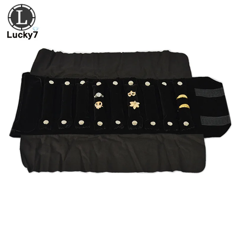 Black Velvet Ring Черный/серый бархат для хранения ювелирных изделий Портативный Дисплей Чехол Органайзер Ювелирных Изделий Путешествия ролл для 10 ожерелья и подвески сумка - Цвет: Black Velvet Ring