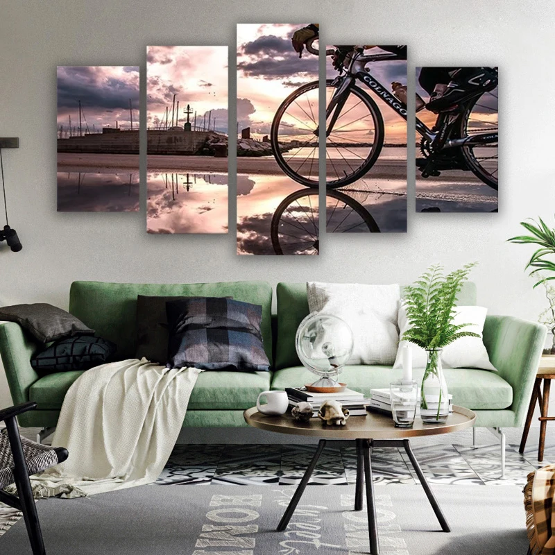 

5 Piece Canvas Painting HD Printed Bicycle Sunshine Cycling Art Home Decor For Living Room HD Printed Modular Picture Frame