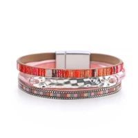 new ethnic style bracelet for women geometric fashion thin chain bracelet ladies color matching leather magnet buckle jewelry