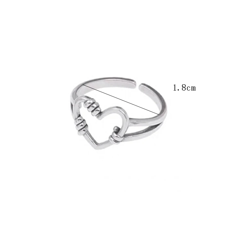 

New Silver Color Hollowed-out Heart Shape Open Ring Design Cute Fashion Love Jewelry for Women Girl Gifts Adjustable