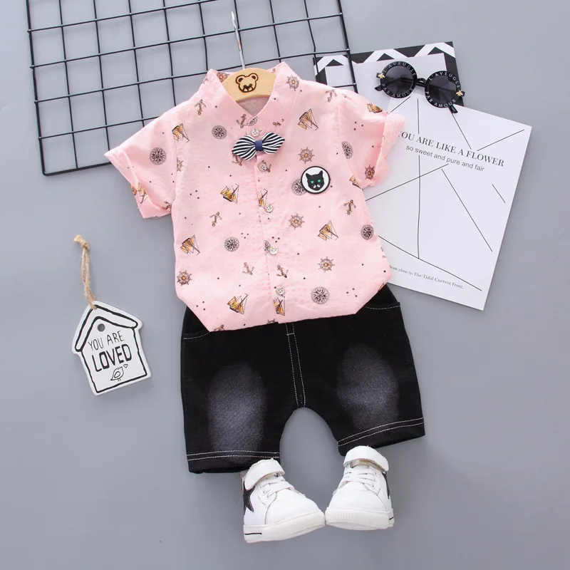 

Baby Boys Tracksuit Toddler Girl Clothes Sets Kids Summer Short Sleeves T Shirts Cotton Tops Pants 2 Pcs Suits Children Outfits