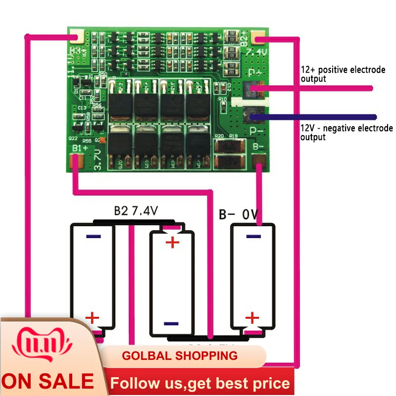 BMS 3S 40A балансир PCM 18650 Защитная плата для литиевой батареи 3S BMS литий-ионная зарядка с балансом 12,6 в для электродвигателя