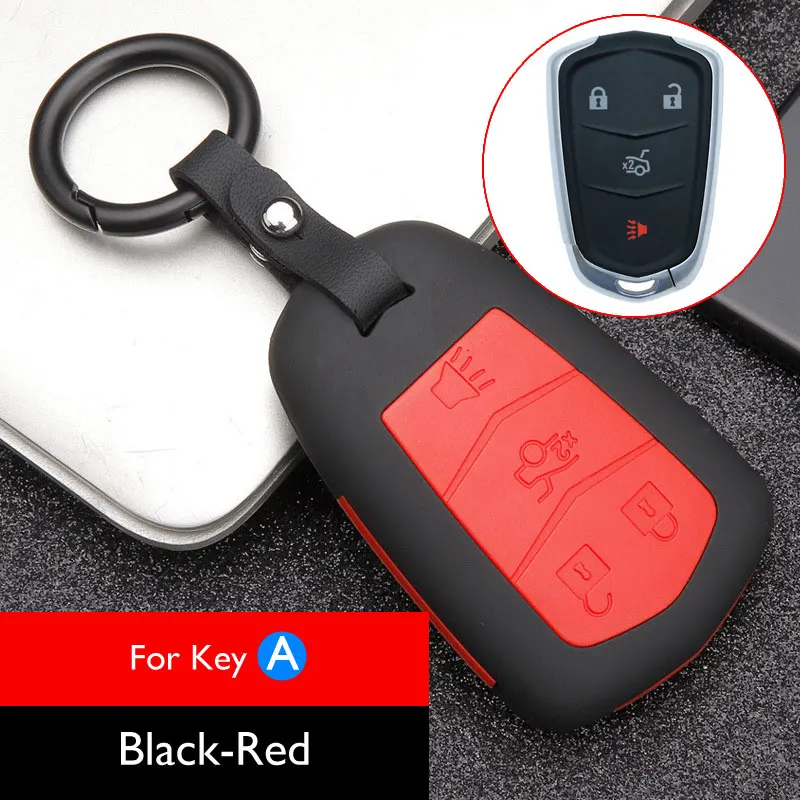 A Black-Red Чехол для автомобильных ключей из углеродного волокна для Cadillac SRX CTS ATS XT5 CT6 XTS XT4 4/5 брелок для ключей с кнопками, сумка для ключей, Умный брелок с дистанционным управлением - Название цвета: A Black-Red