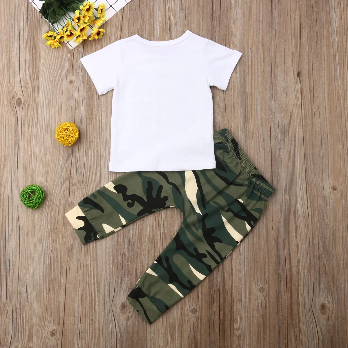 Pudcoco 2pcs Infant Toddler Baby Boys Top Short Sleeve White T-shirt + Camo Pants Trousers Outfit Boy Summer Casual Clothes |