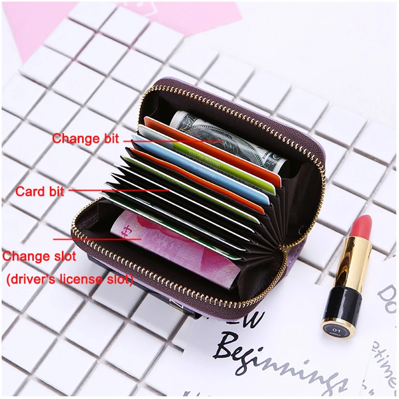 

Women Card Holder Wallet PU Leather Female Card Case 9 Bits/10 Bits + 2 Big Position Zipper Card Wallet Cute Characters Card Bag