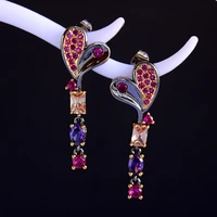 purple crystal cz dangle earrings heart design jewellery gun black plated jewelry brass drop earring for women