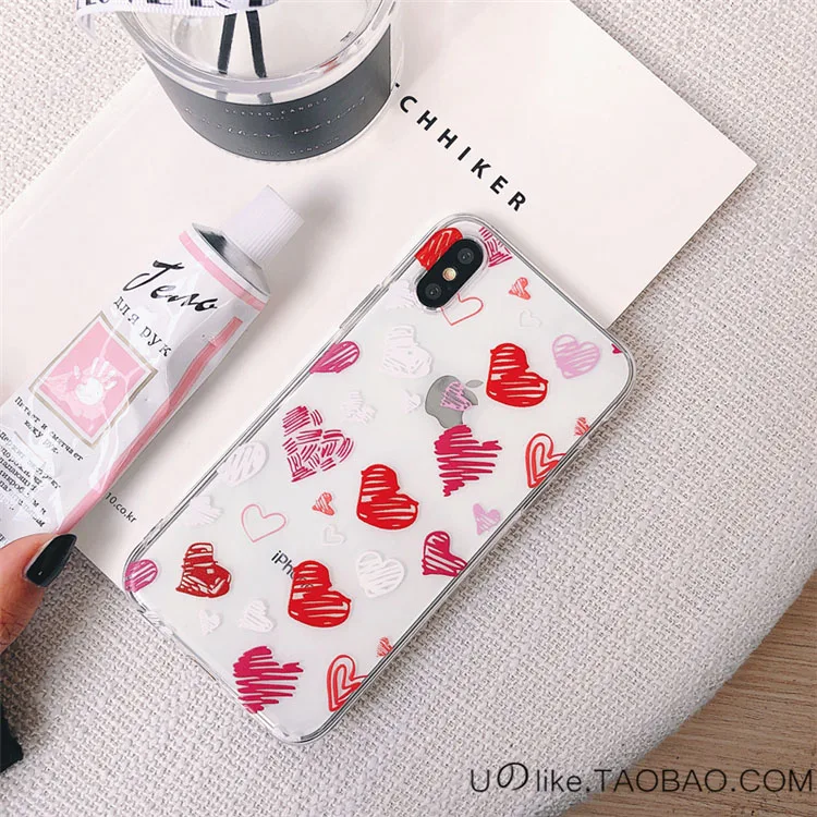 Cute Originality Graffiti Heart silicone Transparent phone case For iphone XR X XS Max 6 6S 7 8Plus Simple fashion cover cases |