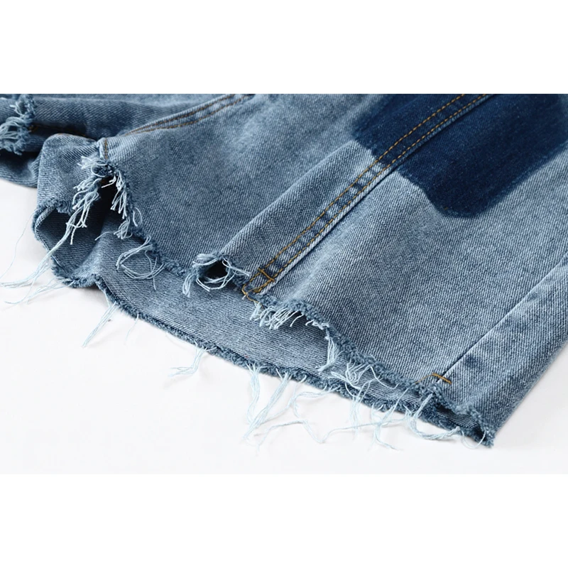 

Single Breasted Buttons Shorts Denim Pants Or Jeans Buttoms Tie Dye Tassel Retro Sexy Y2K Spliced Blue Egirl 2021 Trendy Clothes