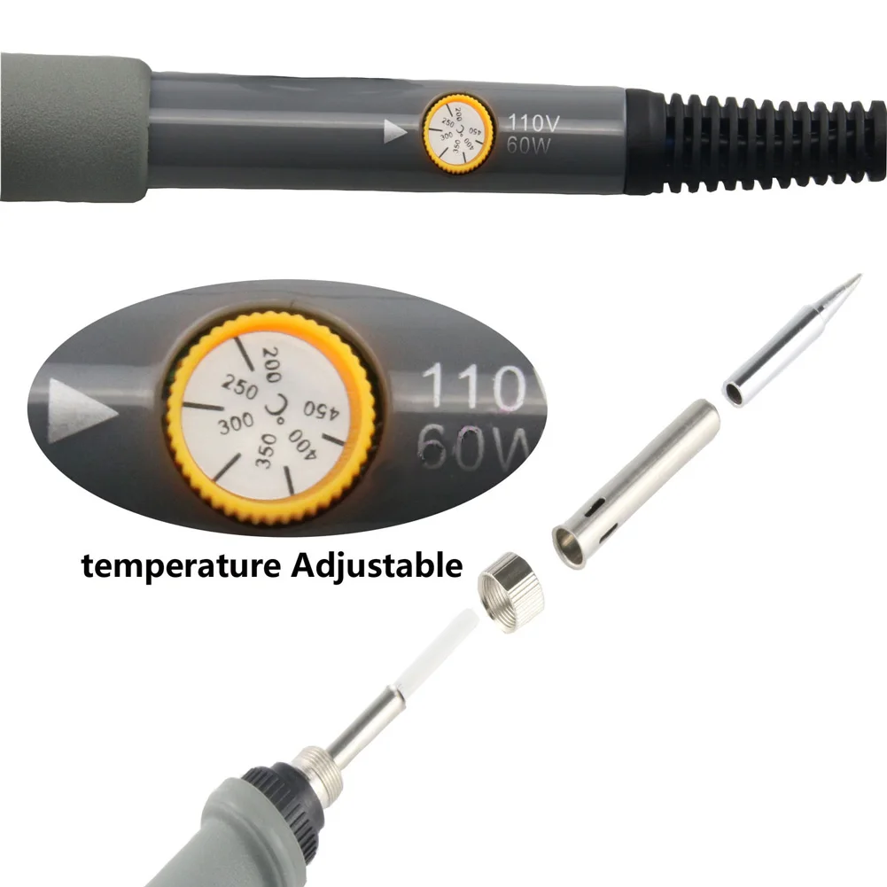 

110V 220V 60W Stainless Steel Practical With Tips Electric Rustproof Welding Tool Adjustable Temperature Soldering Iron Set