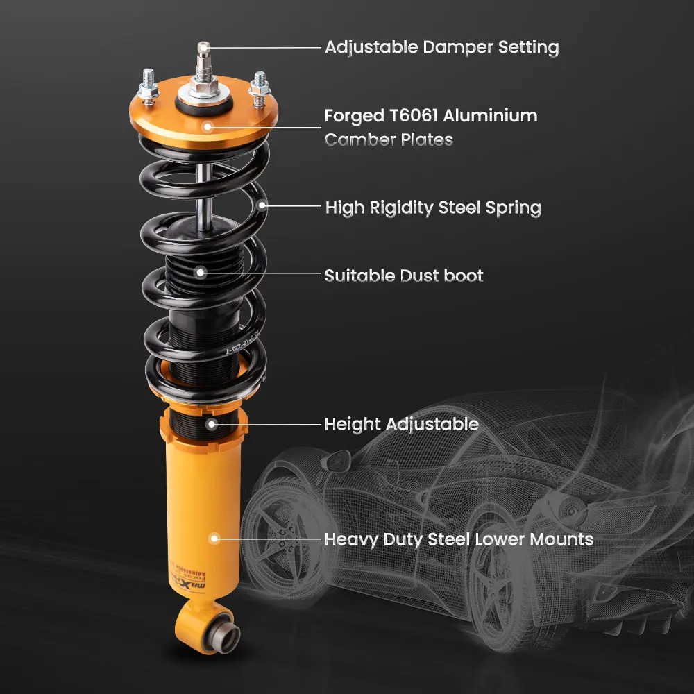 maxpeedingrods 24 steps adjustable Coilover Sping shocks for NISSAN S13 Silvia 240SX 200SX Coupe Absorbers 1989-1990 Suspension |