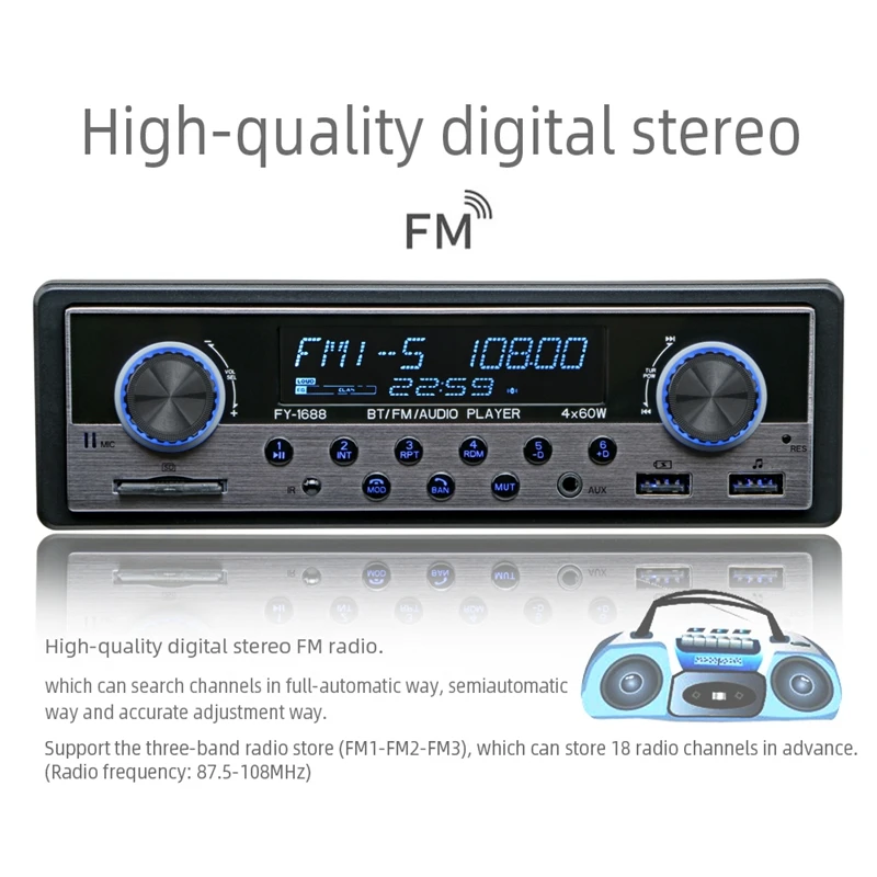 Автомобильный MP3-плеер автомагнитола 1 DIN с Bluetooth стереозвуком FM-приемником