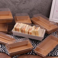 10pcs 16sizes clear lids rectangular kraft paper box sandwich cake bread salads pies snack bakery picnic party wrapping package
