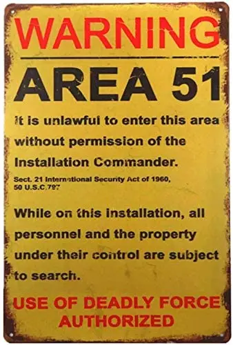 

Warning Area 51 Metal Tin Sign Decorations Vintage Garage Poster Art Wall Decor20x30cm