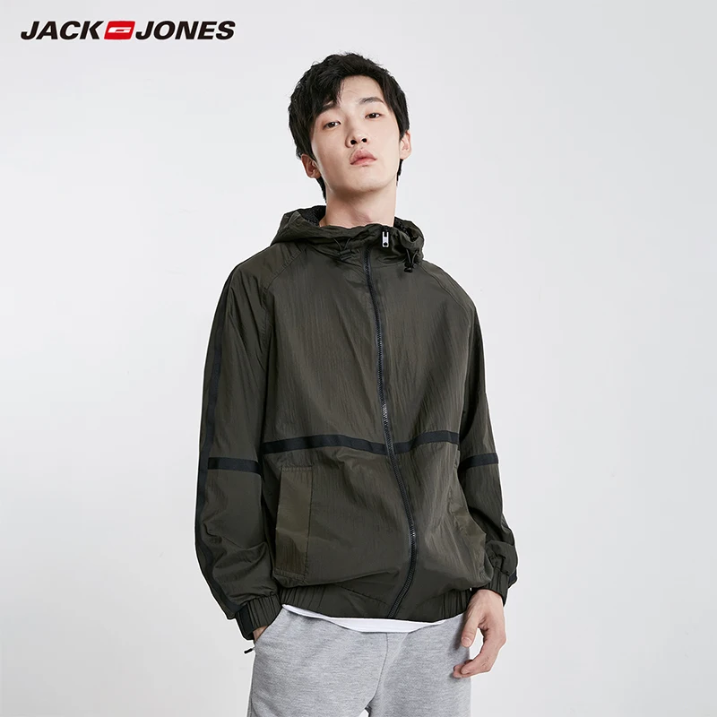 Мужская тонкая спортивная куртка JackJones с капюшоном и соединением 219121520 | одежда