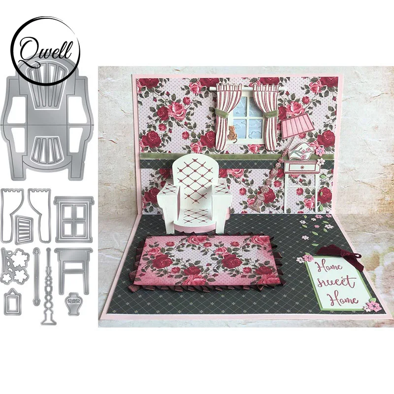 QWELL спальня стул стол окно зеркало 3D металлические пресс-формы для скрапбукинга и изготовления карт бумага тиснение ремесло Новинка 2019