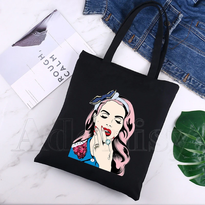 

Lana Del Rey Custom Tote Bag Shopping Print Original Design Black Unisex Travel Canvas Bags Eco Foldable Shopper Bag