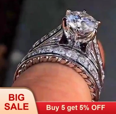 Роскошное кольцо с большим циркониевым камнем для мужчин и женщин мода 925