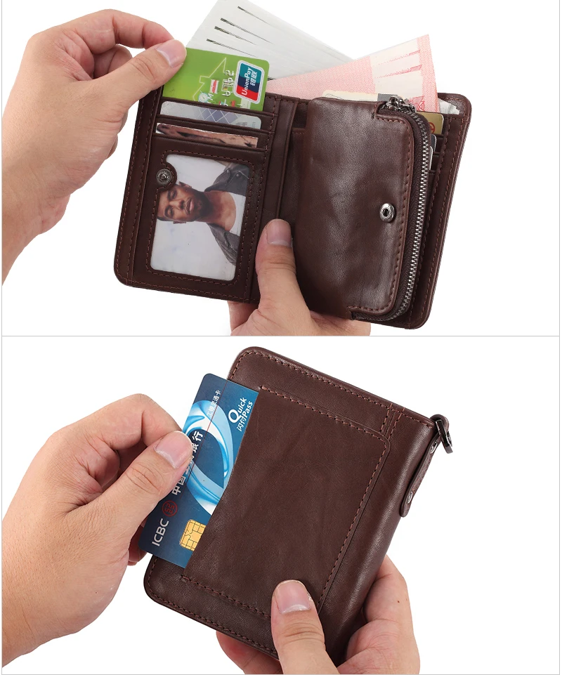 Мужской кошелек из натуральной кожи RFID, Мужской органайзер, карманы для монет, тонкий модный зажим на молнии, кошелек, держатель для карт, короткий кошелек из воловьей кожи, Новинка