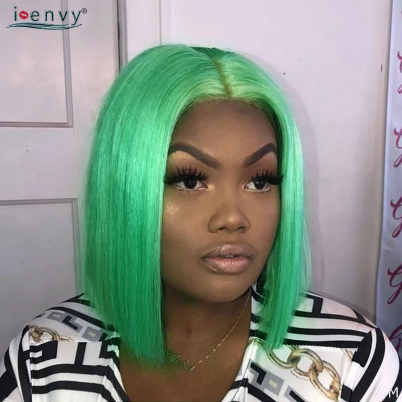 Красный зеленый прямой короткий боб парики человеческие волосы на кружеве 13х4