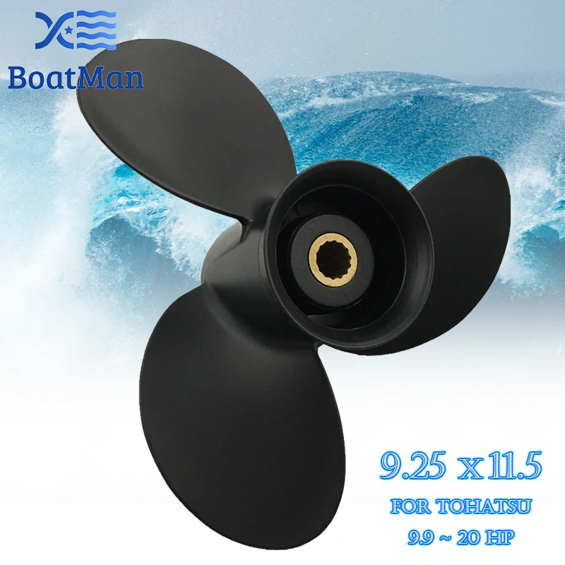 BoatMan® Propeller 9.25x11.5 For Tohatsu Outboard Engine 9.9HP 12HP 15HP 18HP 20HP 14 Tooth Spline 3BAB64524-0 Aluminum
