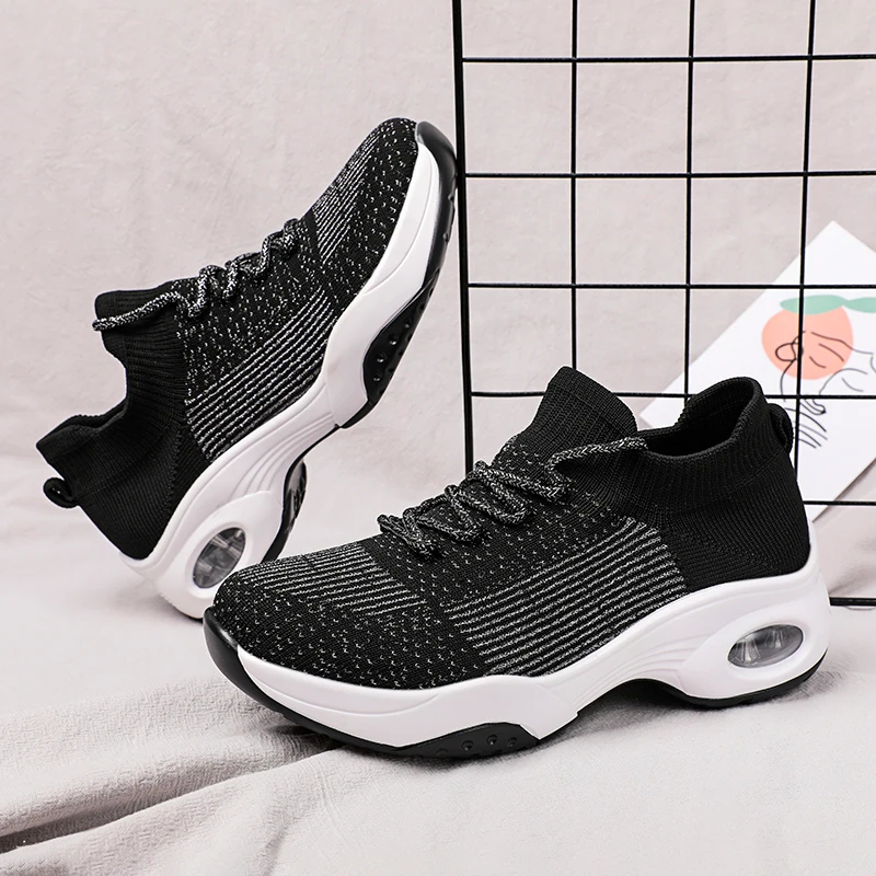 

Women Sneakers Air Cushion Fly Weave Breathable Outdoor Running Jogging Sports Shoes Heighten Female Footwear Zapatillas Mujer