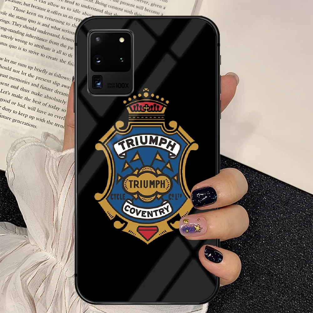 

Triumph Motorcycle Phone Tempered Glass Case Cover For Samsung Galaxy S Note 5 6 9 10 10E 20 21 FE Plus Uitra Back Luxury Etui