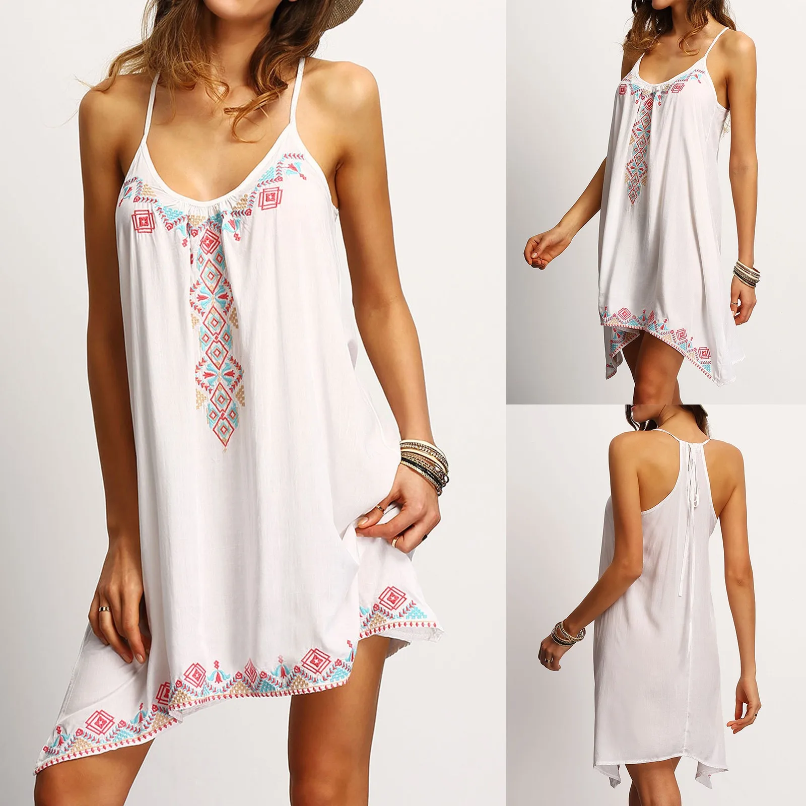 

Богемское длинное платье с принтом для девочек в винтажном стиле; Сезон лето размера плюс платье на бретельках с v-образным вырезом без рука...