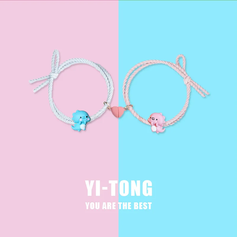 

2pcs / Set Magnet Attracts Couple Bracelet Cute Cartoon Charm Jewelry Adjustable Elastic Rope Bracelets Lover Gift for Women Men