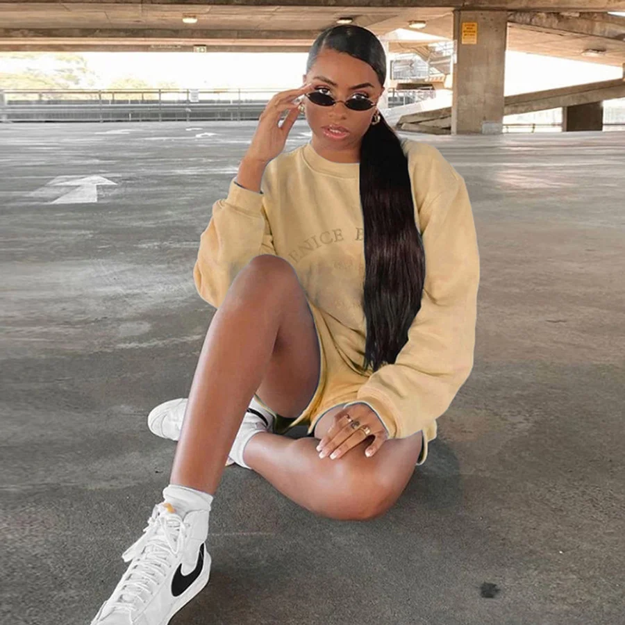 

BoozRey 2021 Long Sleeve Crewneck Sweatshirt Women's New Letter Embroidered Fleece Thickened Loose All-match Casual Sweater