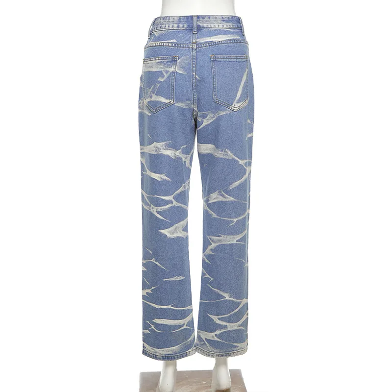 

2021 Spring Female New Streetwear Tie Dye Straight-leg Casual Jeans Women Y2k Fashion High Waist Vintage Mom Jeans Cotton Denim