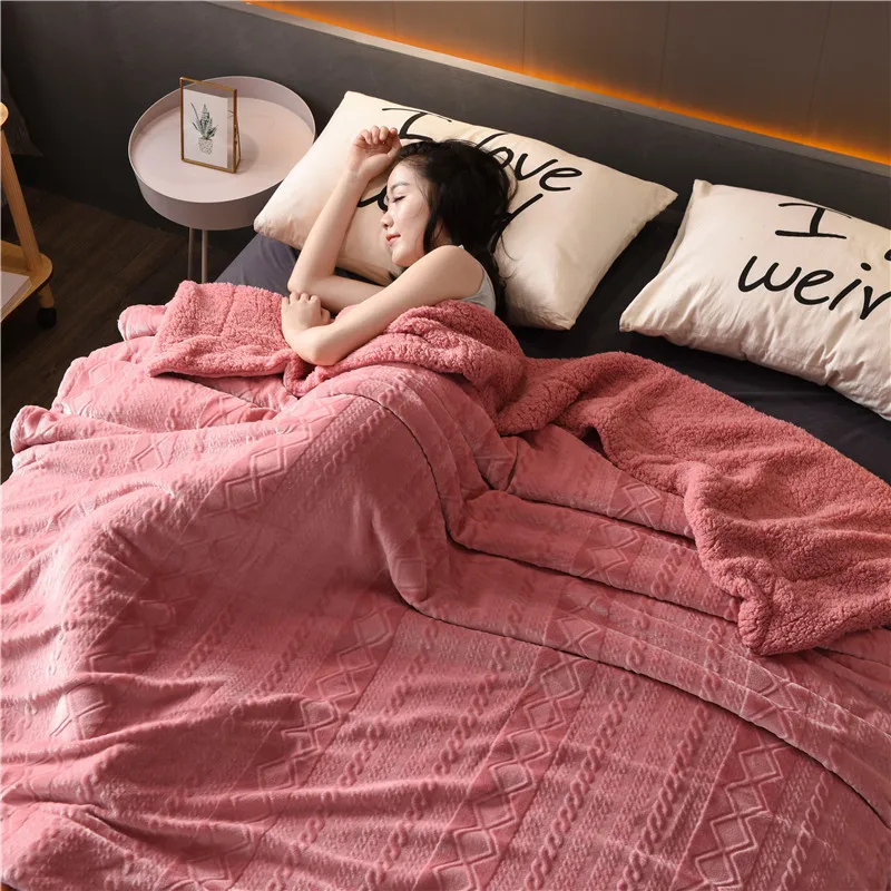 Двойное утолщенное кашемировое одеяло из ягненка для кровати дивана зимнее