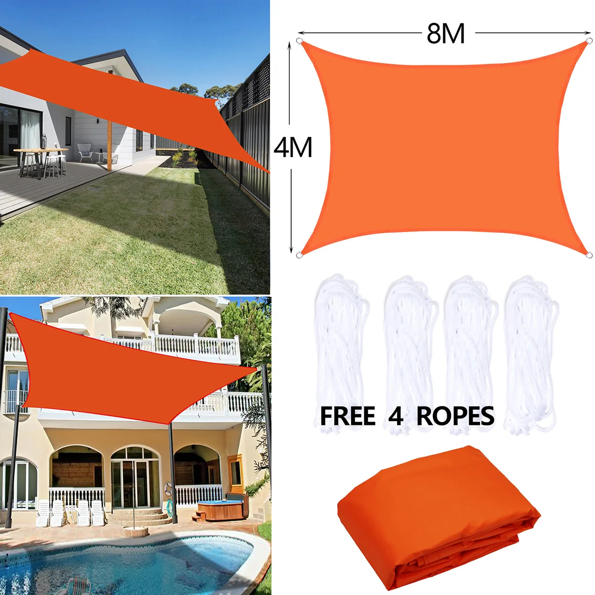 Verkauf 4x8M 4200D Wasserdichte Polyester Sonnensegel Garten Terrasse Baldachin Schwimmen Sonne Schatten Camping Hof Segel Markise Garten Sonnenschirm