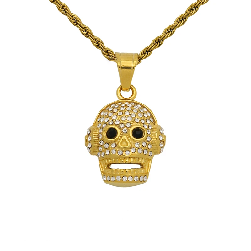 

Unique Gold Color Stainless Steel Men Necklaces Punk Rock Skeleton Skull Pendant Hip Hop Jewelry for Male Boy Gift Drop Shipping