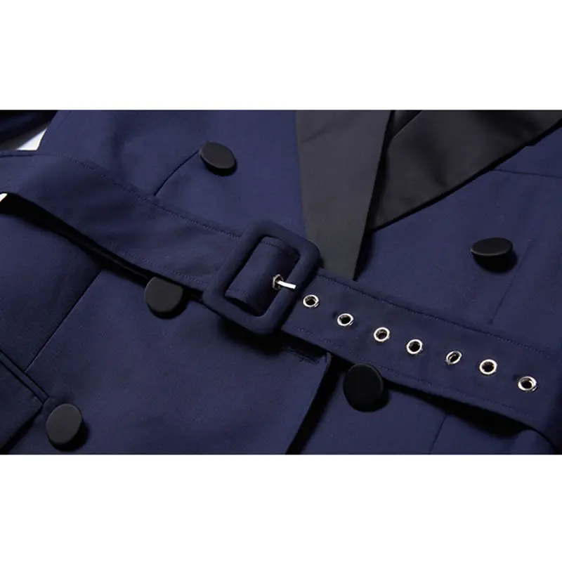 

XITAO New Trendy Women Blazer Fashion Trendy Bandage Solid Color Patchwork Notched Collar Casual Spring Autumn All-match ZY4916