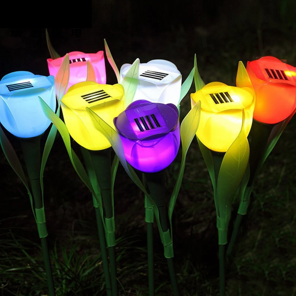 

Solar Powered LED Lawn Lamp Colorful Simulation Tulip Flowers Lamp Light for Outdoor Yard Garden Pathway Landscape Decoration