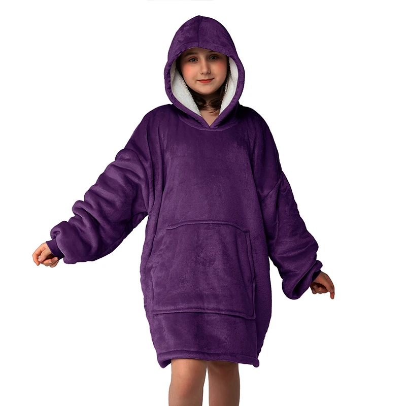 

Oversized Blanket Hoodie With Sleeves Sweatshirt solid Thicken Winter Fleece Hoody Women child Pocket Female Hooded Sweat