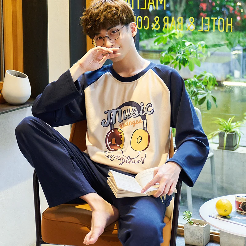 Cartoon Man's Autumn Sleepwear Cotton Fashion Soft Homewear pijamas set Plus Size Pajamas suits Spring ensembles homme Freeship