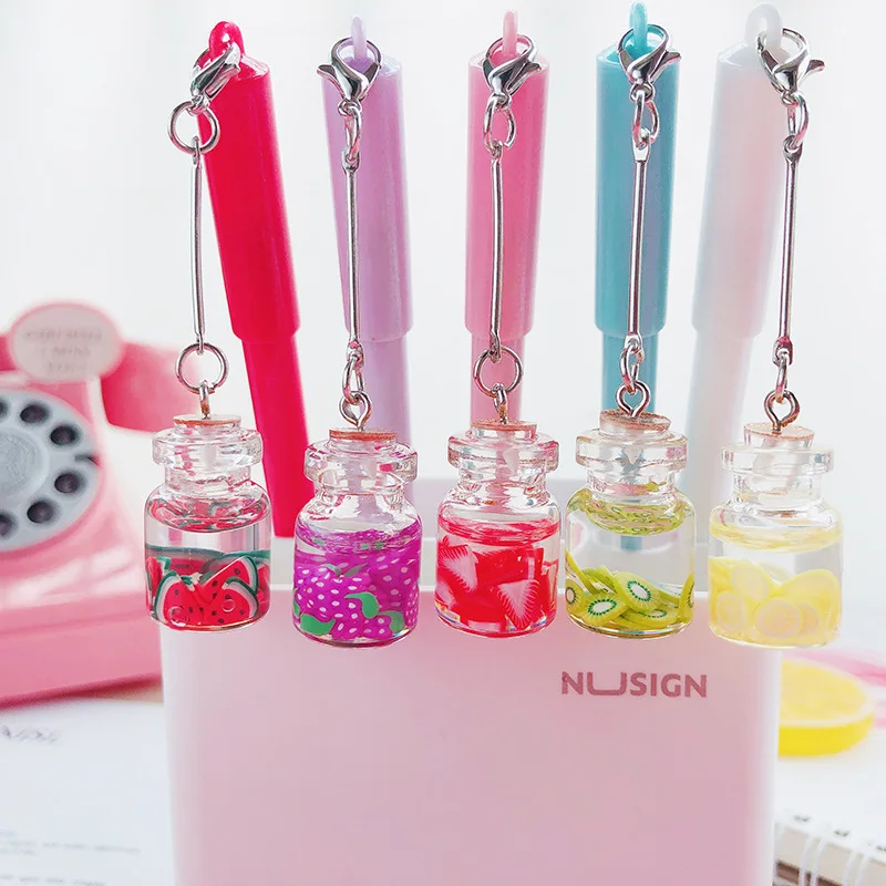 1Pcs Lovely Pretty Fruit Gel Pen Creative Quicksand Bottle Pendant Kawaii Neutral Pens for Kids Girls Gifts School Office Supply |